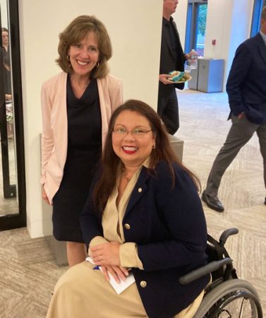 HLAA Executive Director Barbara Kelley with Senator Tammy Duckworth (D-IL) at the 10th annual Accessibility Outreach Initiative (AOI) Forum hosted by CTIA – The Wireless Association, July 19, 2023.